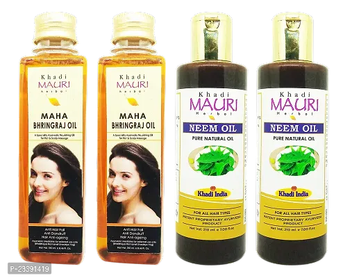 Khadi Mauri Maha Bhringraj(250ml And Neem Hair Oil(Pack Of 4),920 ml