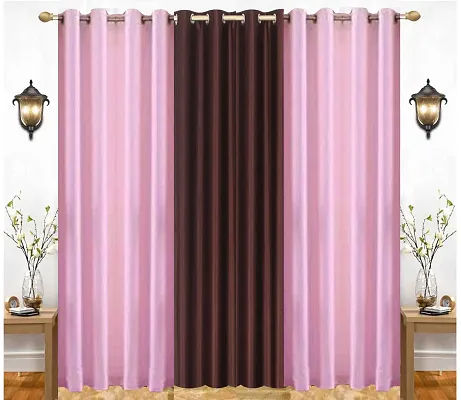 Eyelet Fancy Polyester Brown  Baby Pink Color Door length Curtain - Pack of 3
