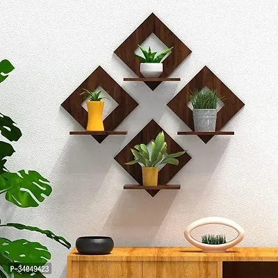 Rustic Wooden Square Wall Hanging Pot Stand - Versatile Wall Decor(Set of 4)-thumb0