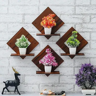 Rustic Wooden Square Wall Hanging Pot Stand - Versatile Wall Decor(Set of 4)-thumb5