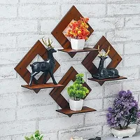 Rustic Wooden Square Wall Hanging Pot Stand - Versatile Wall Decor(Set of 4)-thumb1