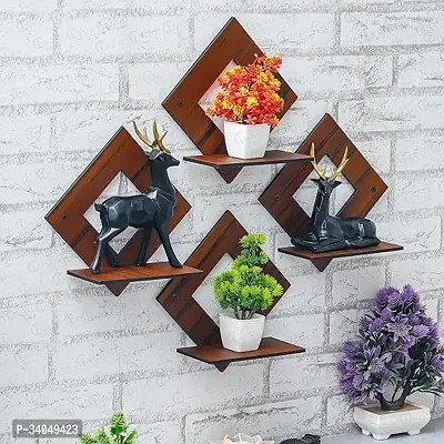 Rustic Wooden Square Wall Hanging Pot Stand - Versatile Wall Decor(Set of 4)-thumb2