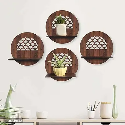 Wooden Round Shape Jalicut Wall Hanging Pot Stand - Set of 4