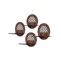 Wooden Round Shape Jalicut Wall Hanging Pot Stand - Set of 4-thumb1