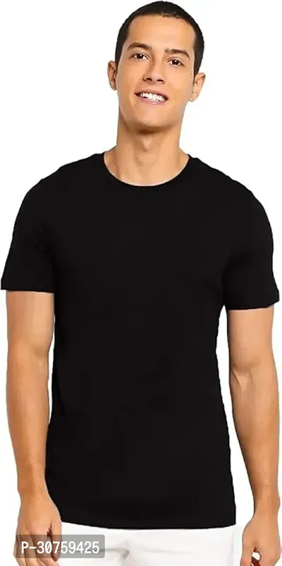 Stylish Polyester Solid Regular Fit Round Neck T-Shirt for Men-thumb0