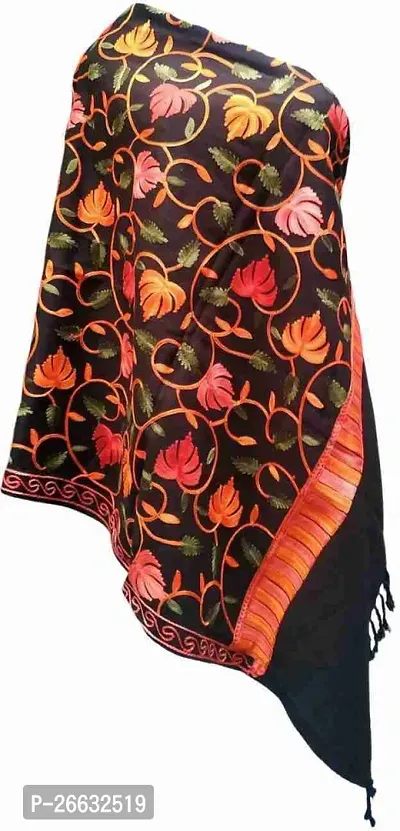 Stylish Wool Black Embroidered Shawls For Women-thumb0