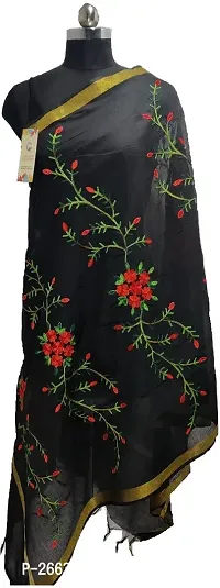 Stylish Silk Black Embroidered Dupattas For Women-thumb0