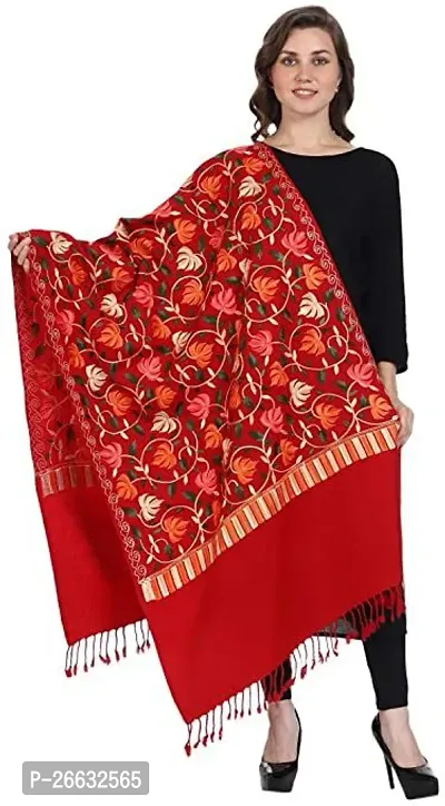 Stylish Wool Red Embroidered Shawls For Women-thumb0