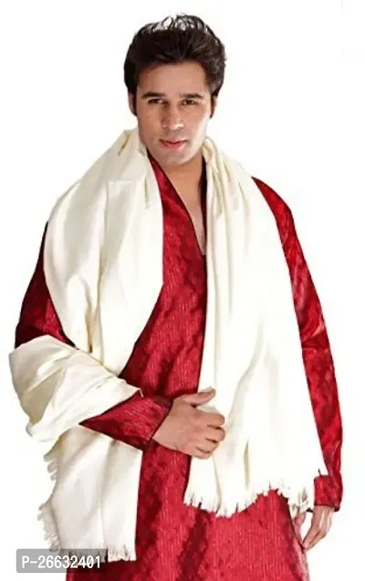 Stylish Wool White Printed Shawls For Men-thumb0
