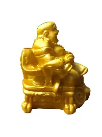 Golden Polyresin Feng Shui Laughing Buddha Statue Sitting on Chair - Buddha Idol Decorative Showpiece for Wealth, Good Luck and Success-thumb1