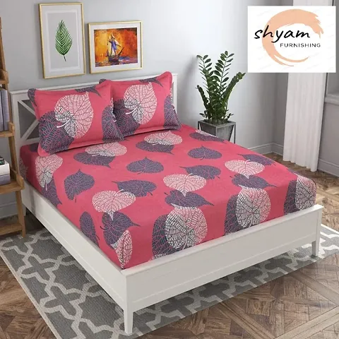 Printed Glace Cotton Elastic Fitted Double Bedsheet with 2 Pillow Covers