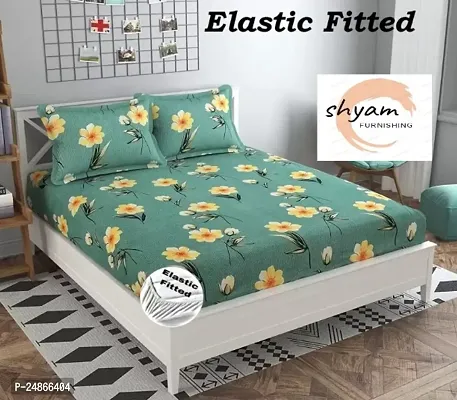 Trending Double bedsheet fully elastic fitted with 2 pillow covers-thumb0