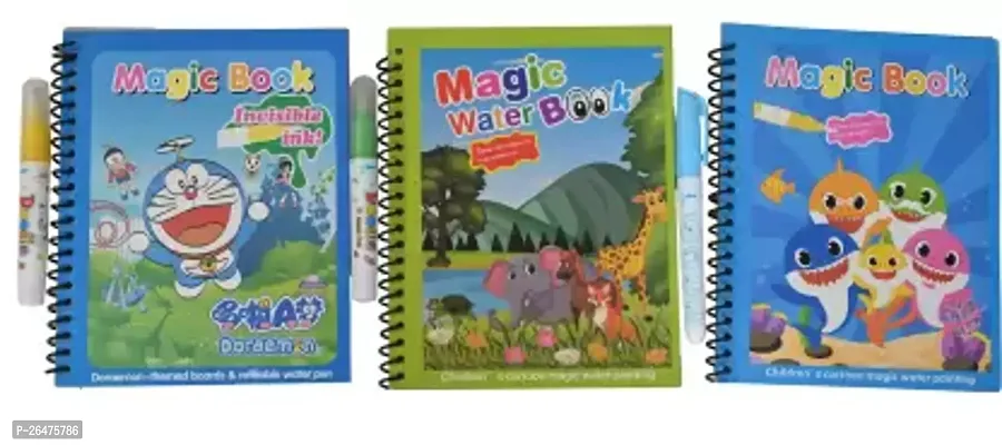 Magic Water Drawing Book With Magic Pen Reusable For Kids Pack Of 3-thumb0