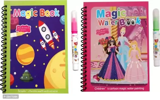 Magic Water Drawing Book With Magic Pen Reusable For Kids Pack Of 2-thumb0