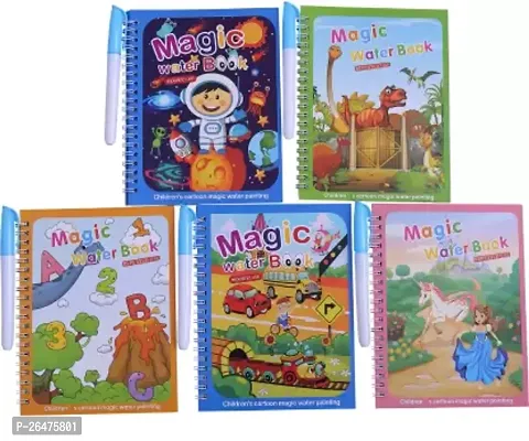 Magic Water Drawing Book With Magic Pen Reusable For Kids Pack Of 5-thumb0