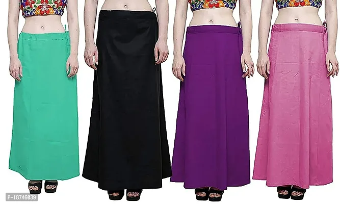 Saree Cotton Petticoat for Women Combo of 4. ((Sea Green :: Purple :: Black :: Pink)) (Waist Size-38)-thumb0