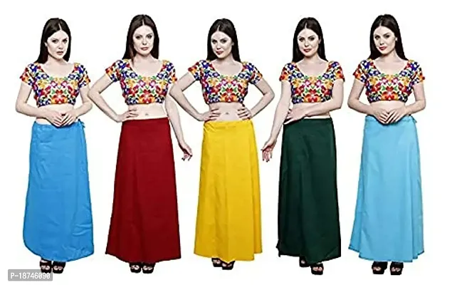 Sabhyatam Combo of Women's Cotton Best Plain Solid Indian Readymade Inskirt Saree Petticoats-thumb0