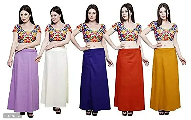 Sabhyatam Combo of Women's Cotton Best Plain Solid Indian Readymade Inskirt Saree Petticoats-thumb0