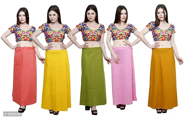 Sabhyatam Saree Cotton Petticoat for Women, Inskirts, Bottom wear, Underskirt, Petikot for Sarees Combo of 5 (Peach:: Yellow::Mehendi Green::Pastle Pink :: Mustard) (XL) (Waist Size-38)