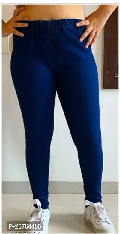 Stylish Denim Blue Solid Jeggings For Women-thumb0