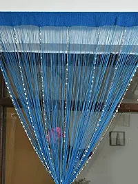 STAR PRINSE Thread and Beads Striped Polyester Curtain ( 7 Feet, Blue )-thumb2