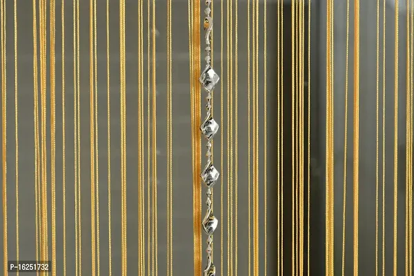 STAR PRINSE Thread and Beads Striped Polyester Curtain (9 Feet,Gold Pack of 1)-thumb2