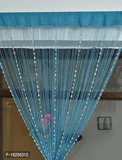 STAR PRINSE Thread Beads Striped Polyester Curtain ( 7 Feet,Aqua Pack of 1 )-thumb3