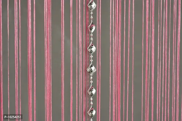 STAR PRINSE Thread and Beads Striped Polyster Curtain(7 Feet, Pink Pack of 1)-thumb2