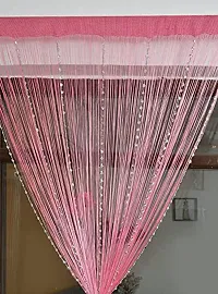 STAR PRINSE Thread and Beads Striped Polyster Curtain(7 Feet, Pink Pack of 1)-thumb2