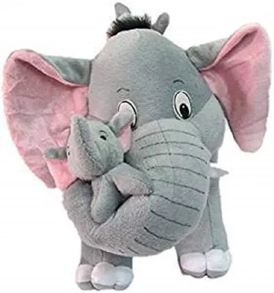 STAR PRINSE Grey Mother Elephant with Two Baby Elephants Stuffed Soft Plush Toy for Kids or Home Decor | 30 cm |