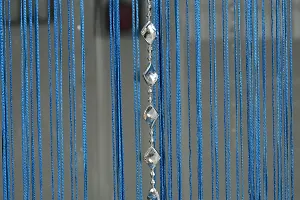 STAR PRINSE Thread and Beads Striped Polyester Curtain ( 7 Feet, Blue )-thumb1