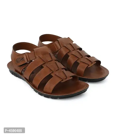 Men's Stylish and Trendy Tan Solid Synthetic Casual Comfort Sandals-thumb0