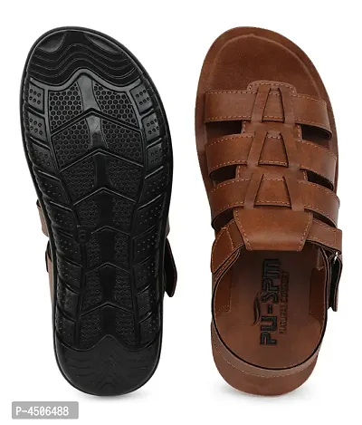 Men's Stylish and Trendy Tan Solid Synthetic Casual Comfort Sandals-thumb5