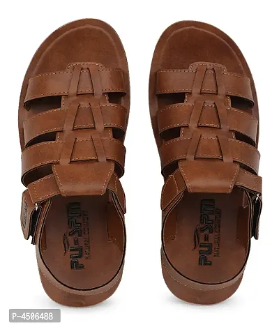 Men's Stylish and Trendy Tan Solid Synthetic Casual Comfort Sandals-thumb4