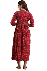 Anuom Women's Printed Cotton Maternity Stylish Kurti Gown for Women (Medium, Red)-thumb1