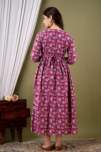 Anuom Women's Printed Cotton Maternity Designer Kurti Feeding Gown(lite Marron New) (XL)-thumb1