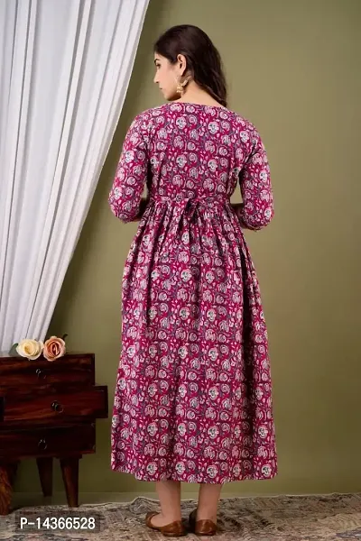 Anuom Women's Printed Cotton Maternity Designer Kurti Feeding Gown(lite Marron New) (XL)-thumb2