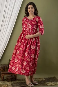 Anuom Women's Printed Cotton Maternity Designer Kurti Gown for Women (XX-Large, Red)-thumb3