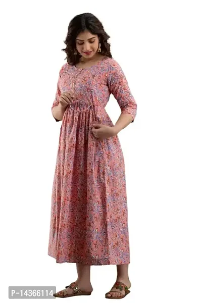 Anuom Women's Printed Cotton Maternity Kurti Gown for Women-thumb2