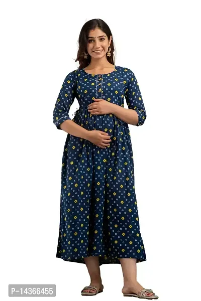 ANUOM Women's Printed Cotton Stylish Maternity Designer Kurti Gown (Yellow BANDAG) (XX-Large, Blue)-thumb0