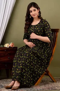 Anuom Women's Printed Cotton Maternity Designer Kurti Feeding Gown(Blue Dark Green Flower) (XXL)-thumb3