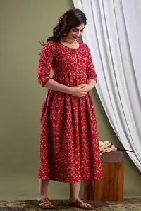 Anuom Women's Printed Cotton Maternity Stylish Kurti Gown for Women (Medium, Red)-thumb2