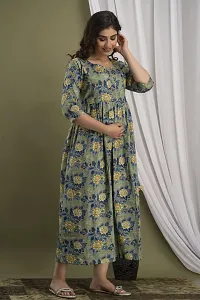 Anuom Women's Printed Cotton Maternity Designer Kurti Gown (Large, Green)-thumb3