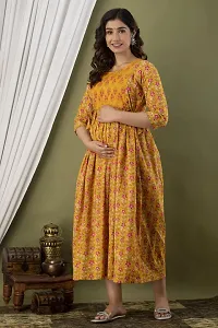Anuom Women's Printed Cotton Maternity Designer Kurti Gown for Women (X-Large, Mustard)-thumb2