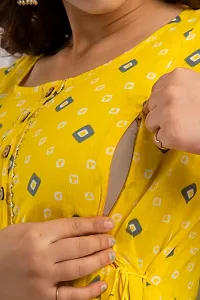 ANUOM Women's Printed Cotton Stylish Maternity Designer Kurti Gown (Yellow BANDAG) (Medium, Yellow)-thumb3