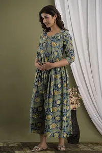 Anuom Women's Printed Cotton Maternity Designer Kurti Gown (Large, Green)-thumb2
