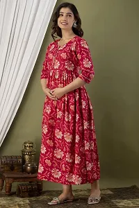 Anuom Women's Printed Cotton Maternity Designer Kurti Gown for Women (XX-Large, Red)-thumb2