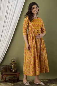 Anuom Women's Printed Cotton Maternity Designer Kurti Gown for Women (X-Large, Mustard)-thumb3