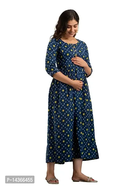 ANUOM Women's Printed Cotton Stylish Maternity Designer Kurti Gown (Yellow BANDAG) (XX-Large, Blue)-thumb5