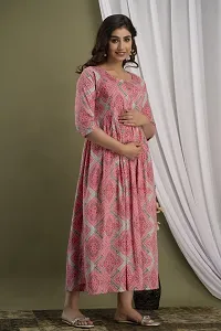 Anuom Women's Printed Cotton Maternity Designer Kurti Gown (XX-Large, Baby Pink)-thumb3